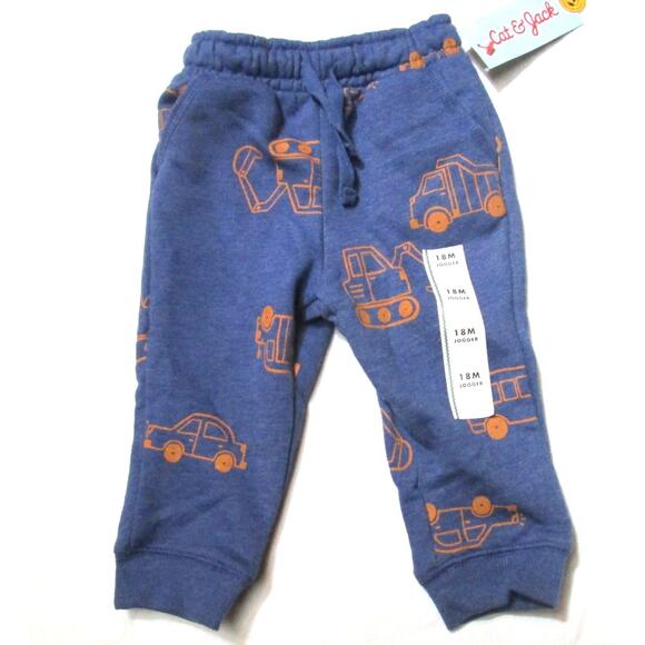 Cat & Jack Toddler's Joggers Size 18M Blue with Orange Construction Vehicles - Picture 1 of 5